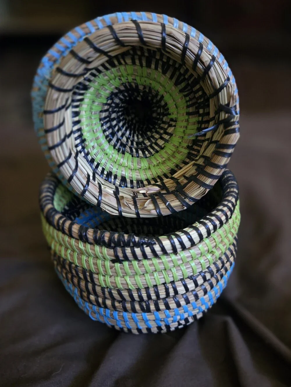 Handwoven Blue & Green Decorative Lidded Basket -Handmade